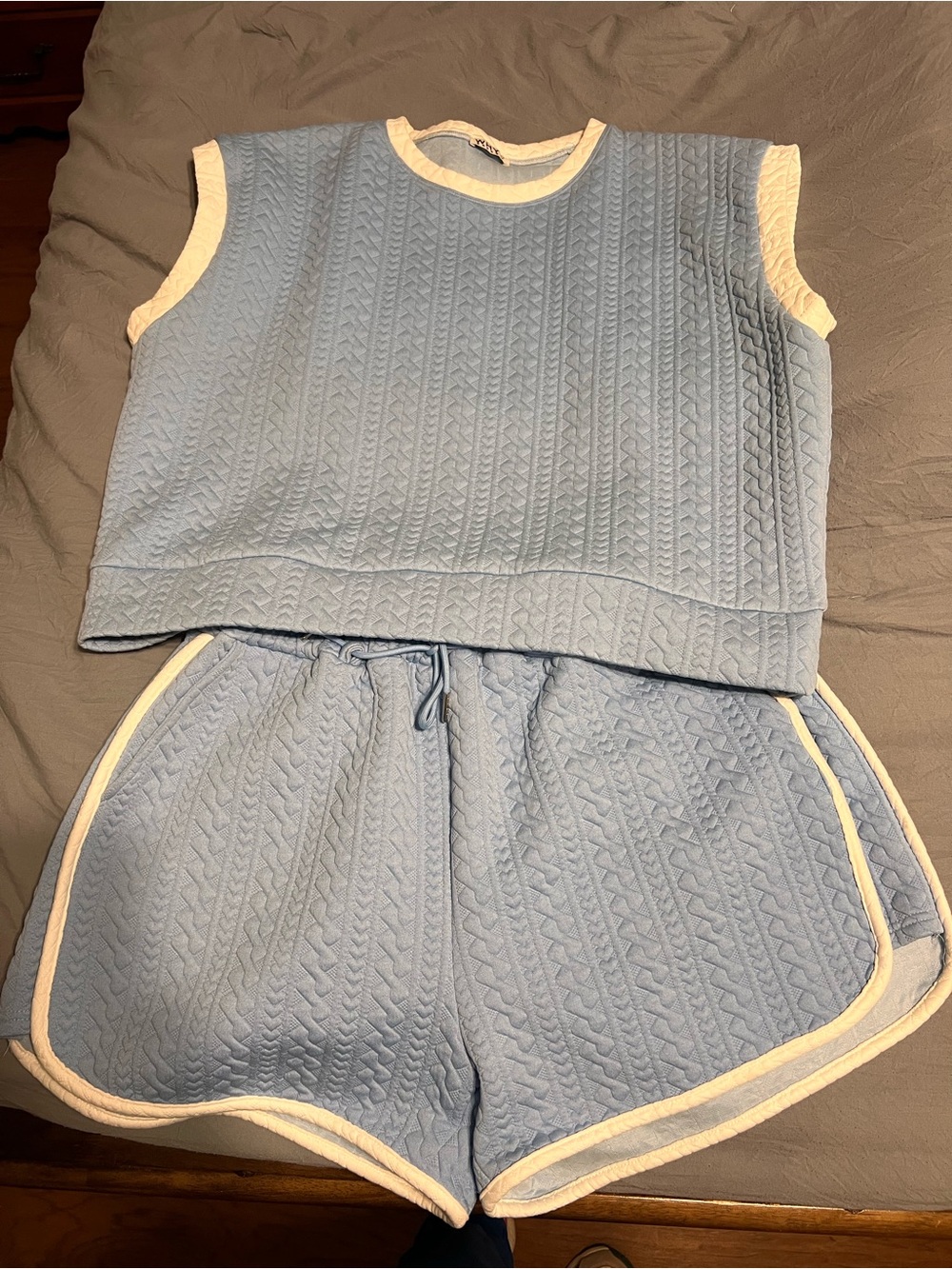 Light Blue Quilted Women’s Set with Cream Trim